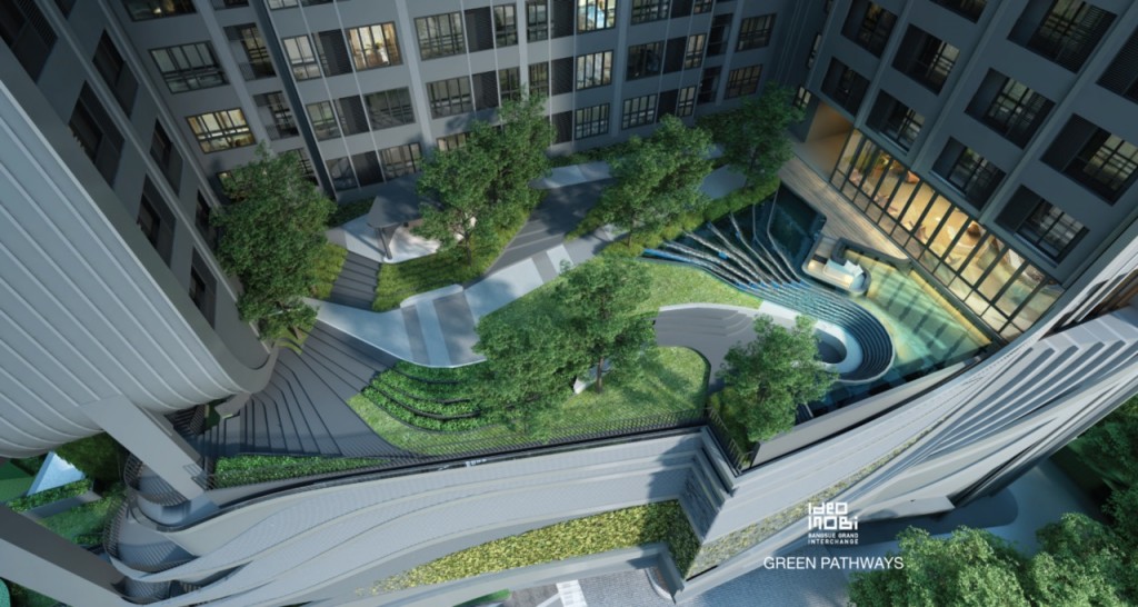 ชั้น 8 จะเป็นพื้นที่อยู่อาศัยและพื้นที่ส่วนกลางประกอบด้วย -สวนสาธารณะ -ทางวิ่งขึ้นมาจากชั้น 1  (stack garden) เพื่อขึ้นมายังชั้น 8 ระยะทางวิ่งประมาณ 30 เมตร -Green Pathway -Serene Library 