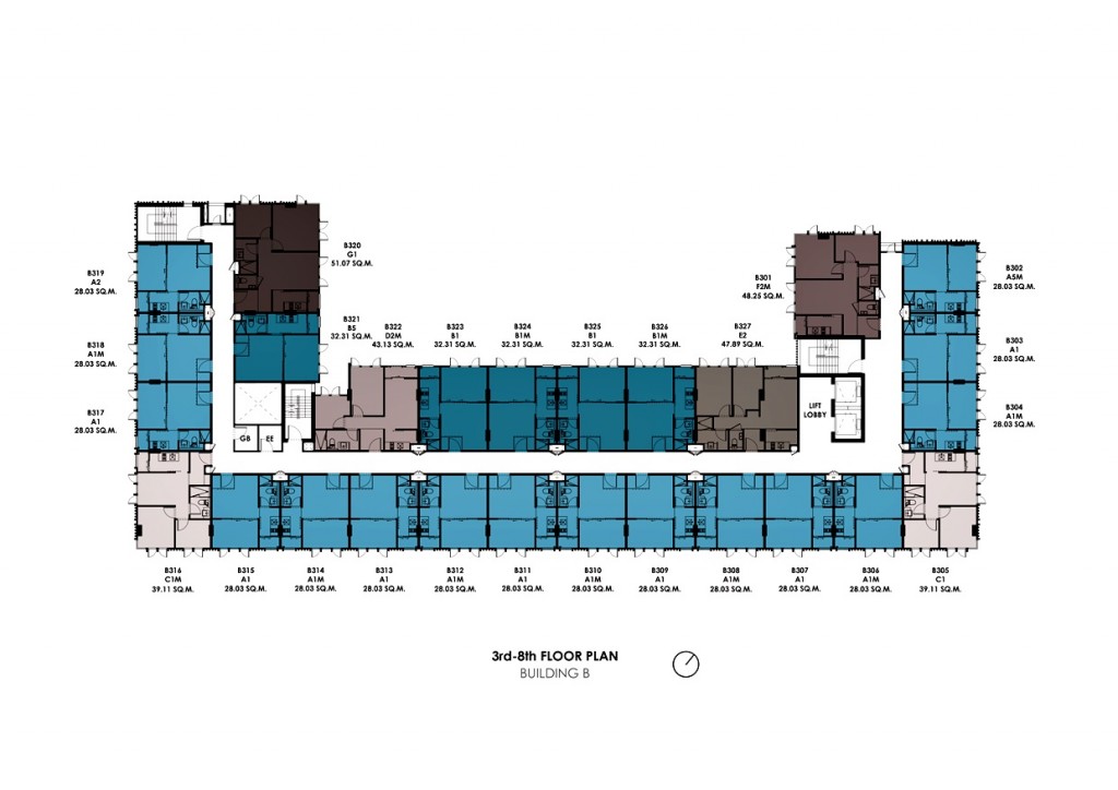 แปลนพื้นที่อยู่อาศัยตึก B