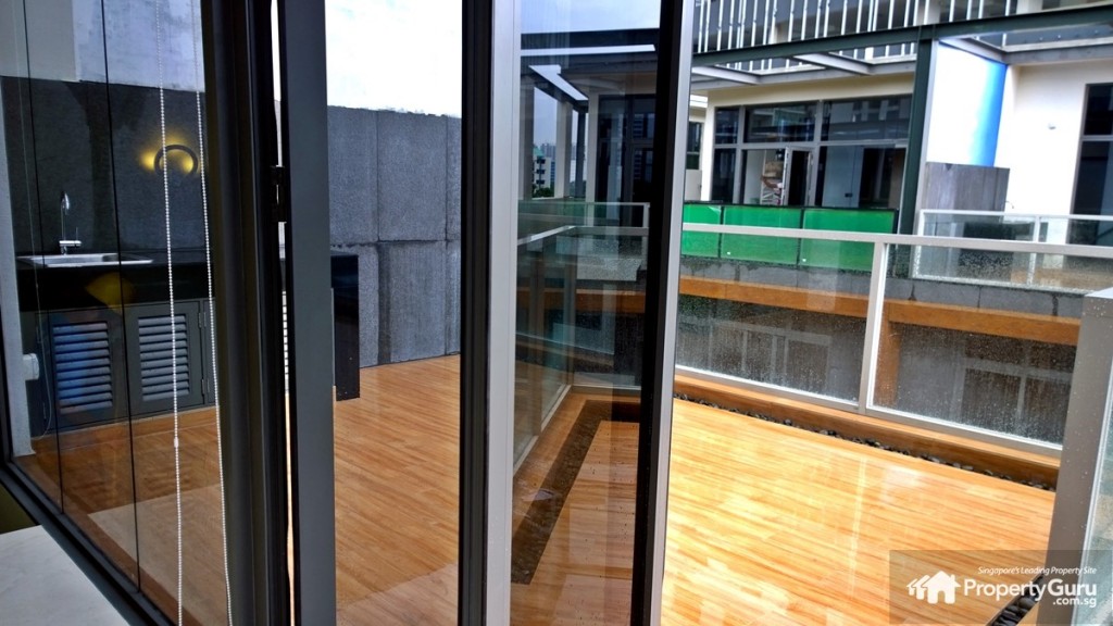 Terrace facing the pool and neighbours