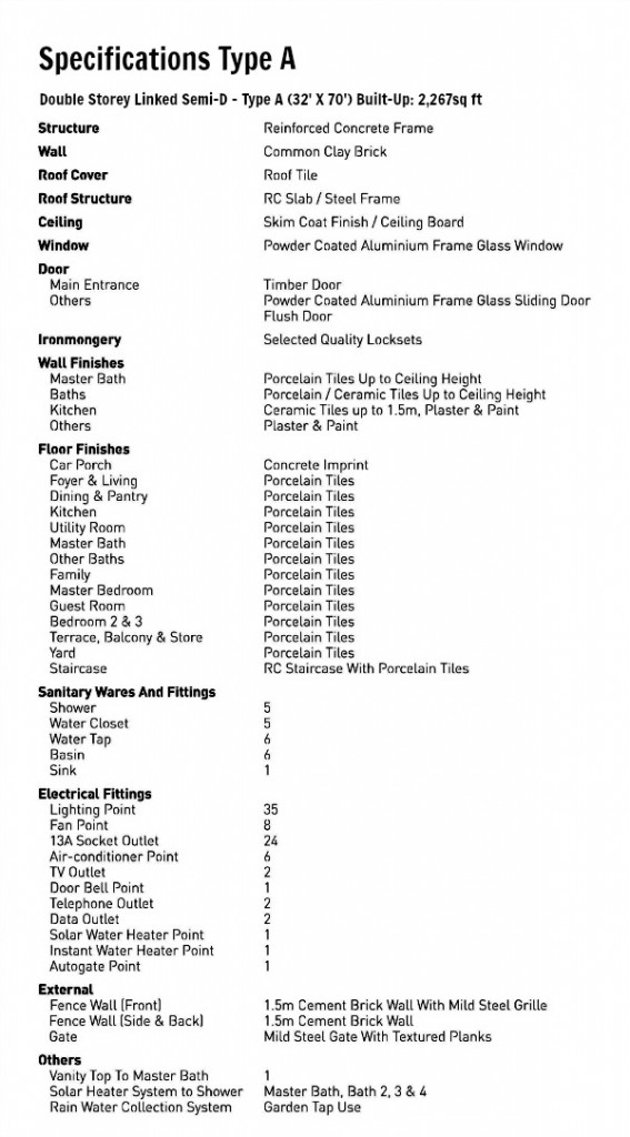 Specifications Type A