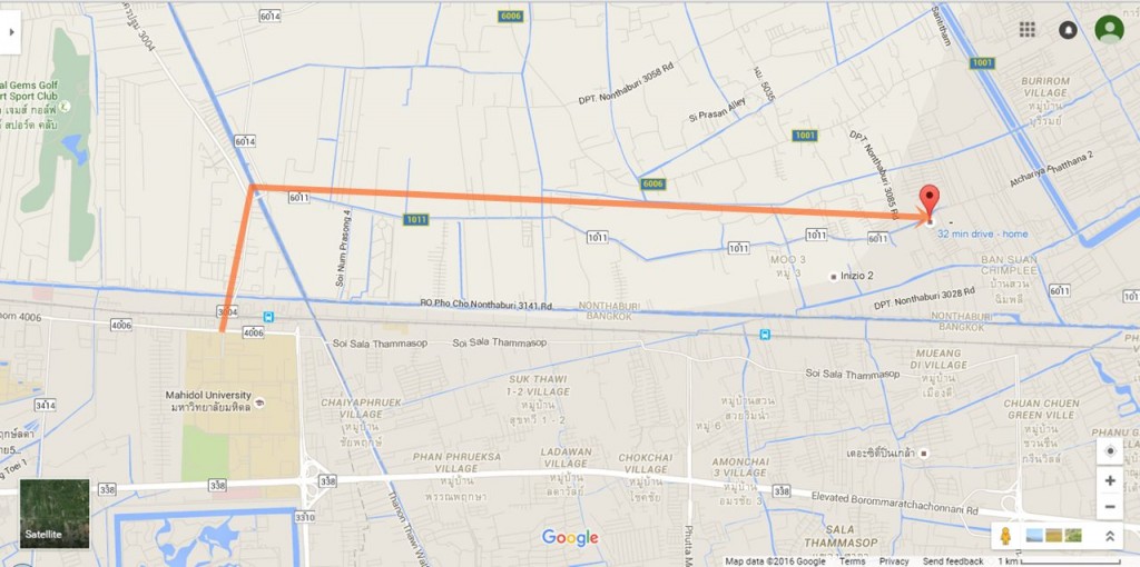 เมื่อเลี้ยวขวาเข้ามาได้ประมาณ 1.4 กิโลเมตรจะมีแยกให้เลี้ยวขวา (จุดสังเกตจะมีตลาดน้ำท่าเรือศาลายาอยู่ฝั่งขวามือ)