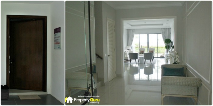 Right: A look at the entrance again from the doorway. Visible here is the beginning of the staircase to the left, and a storeroom next to it. Left: The door itself is wider than normal.