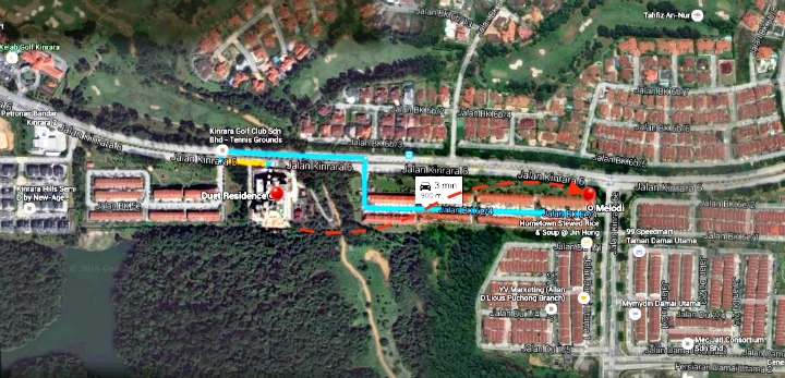 Melodi terrace homes, as marked out in the map, is to the right of Duet and is 900m or 3 minutes away