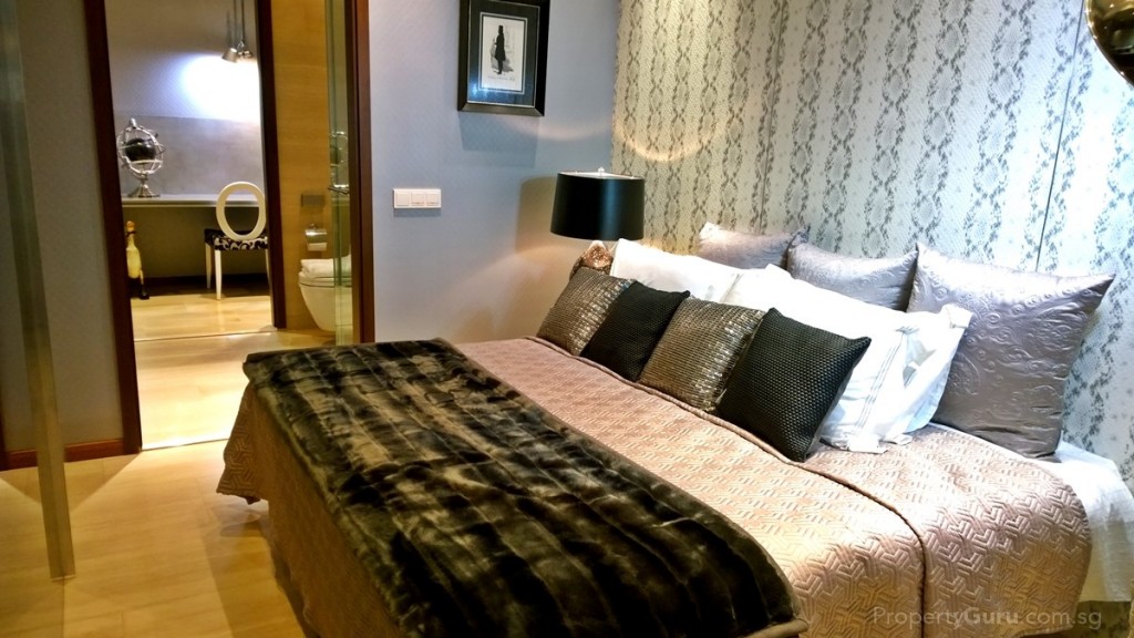 1-bedroom SOHO master bedroom and shared bathroom 