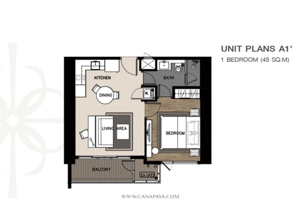 ประกอบด้วย: -1 โซนรับประทานอาหาร -1 โซนครัว -1 โซนนั่งเล่น -1 ห้องนอน -1ห้องน้ำ 