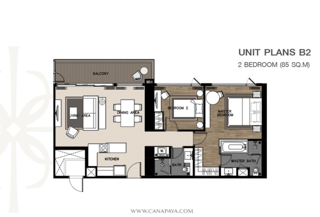 ประกอบด้วย: -1 โซนครัว -1 โซนนั่งเล่น -1 โซนรับประทานอาหาร -1 master bedroom + ห้องน้ำในตัว -1 ห้องนอนเล็ก -1 ห้องน้ำ (ตรงข้ามห้องนอนเล็ก) 