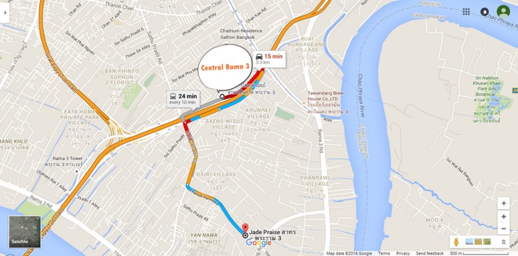 ใช้เวลาเดินทางจากโครงการประมาณ 10-15 นาทีผ่านถนนสาธุประดิษฐ์