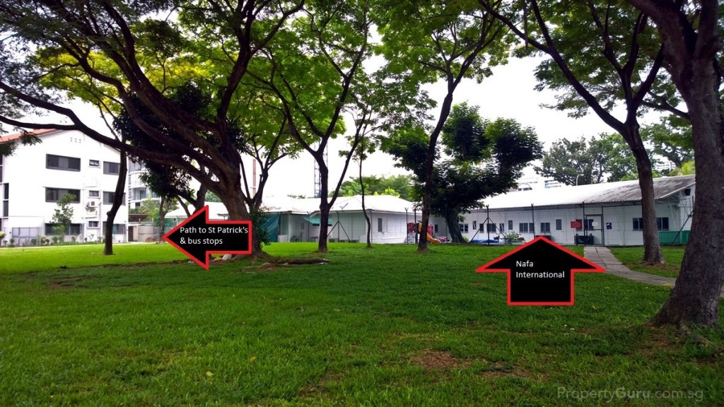 The bus stops are a short walk away