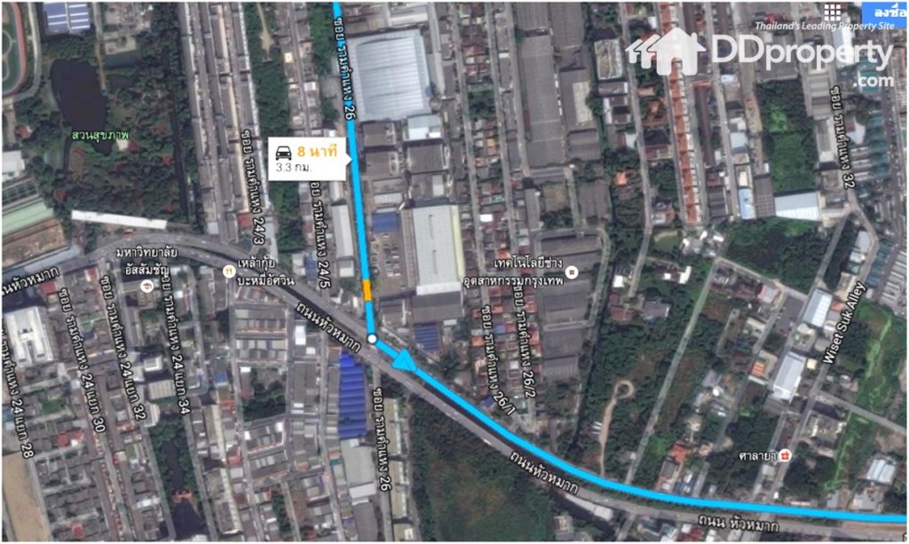 เลี้ยวซ้ายแยกที่ 1 เข้าสู่ถนนหัวหมาก 