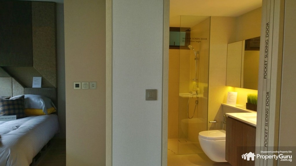 The Wisteria 1BR bedroom and bathroom are connected to one another as well as the living area