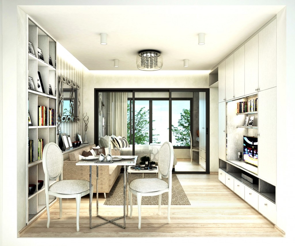 ภาพจำลองพื้นที่ห้องนั่งเล่นและรับประทานอาหาร