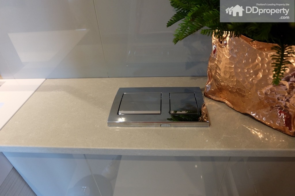 ที่กดชักโครกออกแบบให้วางในจุดเช่นเดียวกับห้องตัวอย่าง