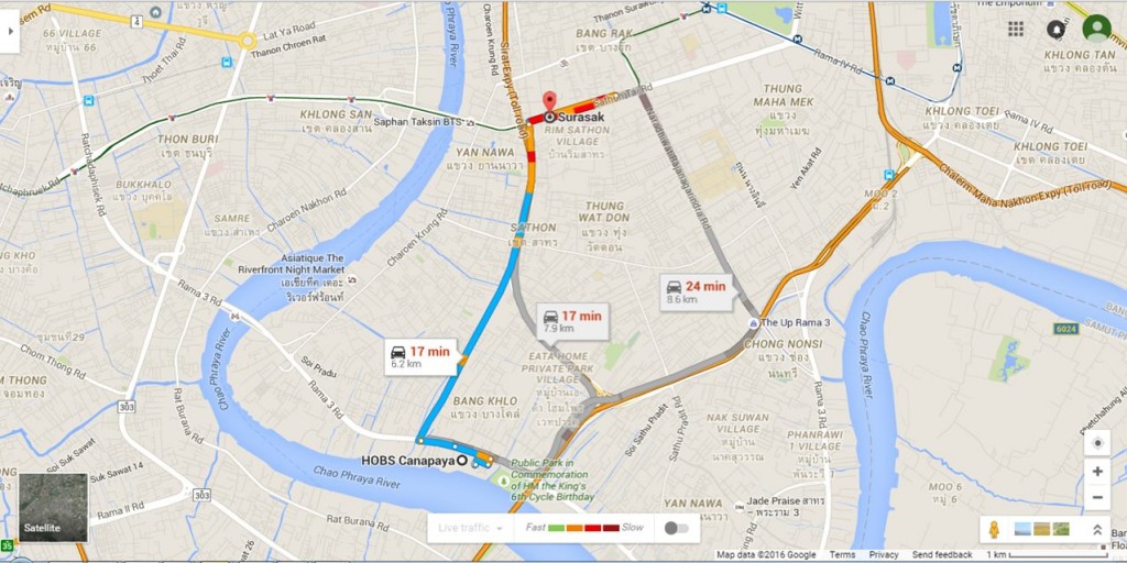 จากตัวโครงการมายังบีทีเอสสุรศักดิ์ใช้เวลาประมาณ 15 นาทีเช่นเดียวกัน