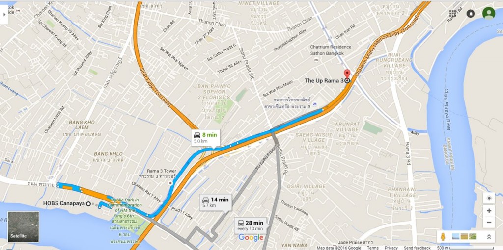 ดิ อัพ พระราม 3 จะอยู่เลยเซ็นทรัลพระราม 3 ประมาณ 300 เมตร (แผนที่จาก Google Map) 