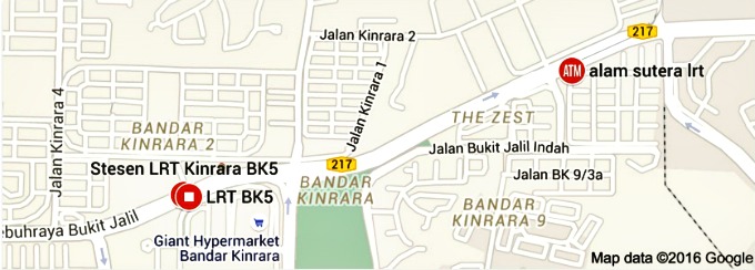 Location of the 2 operational-since- Oct 2015 Ampang Extension Line LRTs: Alam Sutera LRT and the Kinrara BK5 LRT