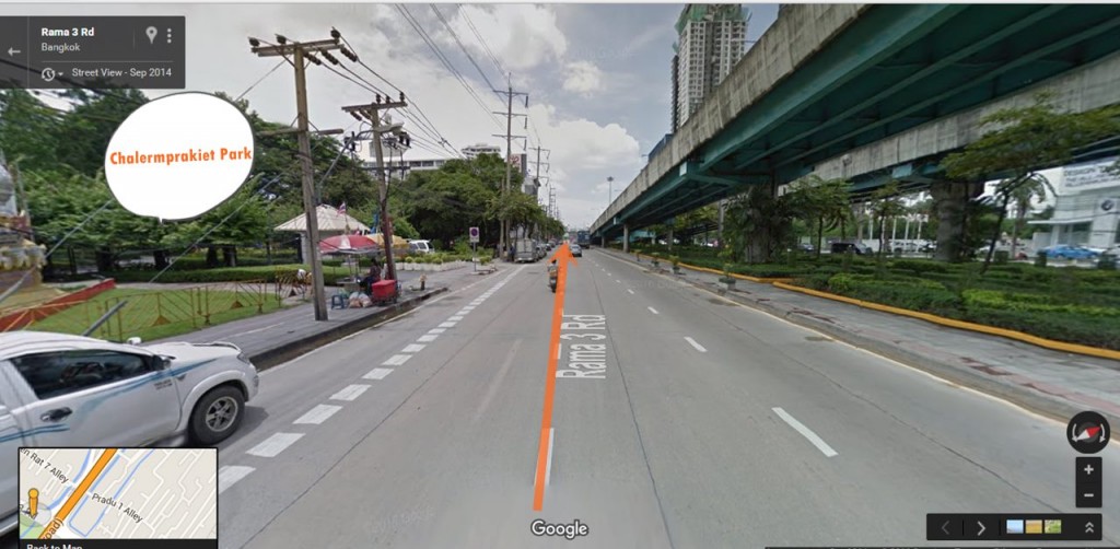 หลังจากนั้นตรงมาเรื่อยๆประมาณ 400 เมตร เตรียมชิดซ้าย (ภาพ via: Google Map)