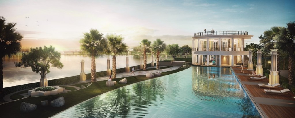 ภาพจำลองของสระว่ายน้ำที่อยู่ติดริมแม่น้ำเจ้าพระยาบริเวณชั้น 1