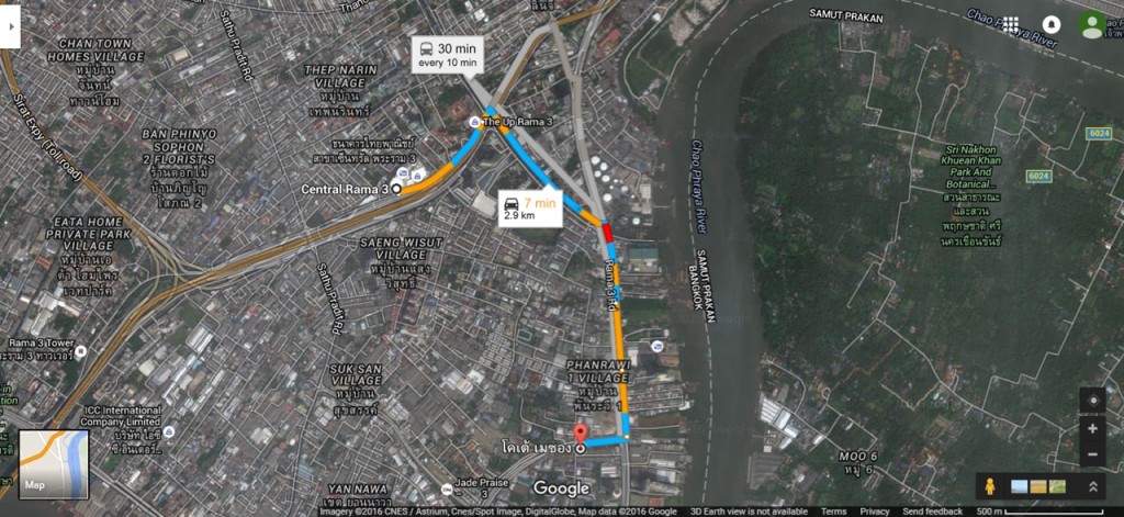 เซ็นทรัลพระราม 3 จะอยู่ห่างจากตัวโครงการประมาณ 2.9 กม. สามารถเดินทางโดยใช้ถนนนราธิวาสฯ ได้เมื่อเลี้ยวเข้าถนนนราธิวาสฯ ให้เลี้ยวซ้ายบริเวณแยกนางลิ้นจี่แล้วตรงมา (ไม่ต้องขึ้นสะพาน) เพื่อกลับรถมายังฝั่งเซ็นทรัล พระราม 3 (สามารถดูได้จากเส้นทางในแผนที่ประกอบ)