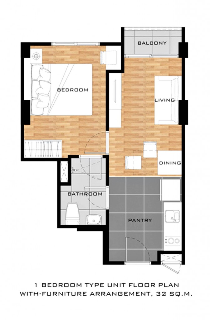 1 ห้องนอน ขนาด 27 - 32 ตร.ม 154 ยูนิต ตกแต่งแบบ fully furnished (ยกเว้นเครื่องใช้ไฟฟ้า)