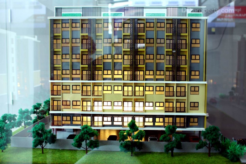 มุมมองด้านข้างอาคาร A หันไปทางทิศเหนือ