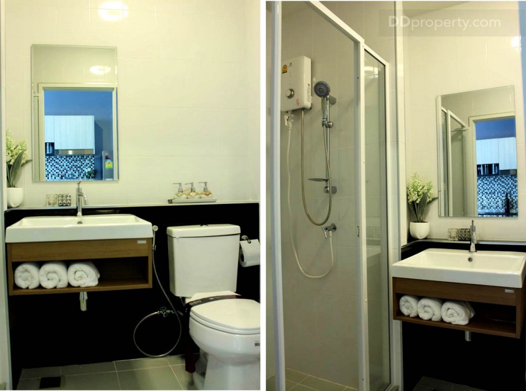 ภายในห้องน้ำมีการแยกส่วนเปียก-แห้งอย่างชัดเจน มีฉากกั้นอาบน้ำมาพร้อม