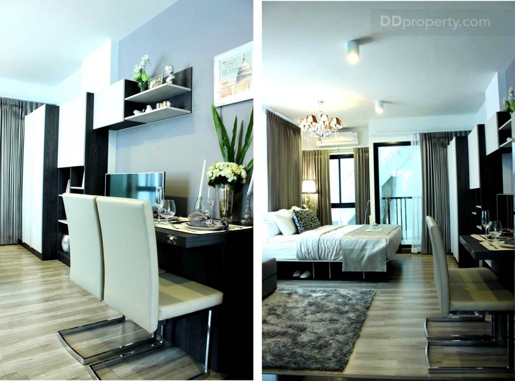 ที่นั่งรับประทานอาหารจะอยู่ติดกับห้องครัว ถัดไปจะเป็นพื้นที่ห้องนั่งเล่นและห้องนอน