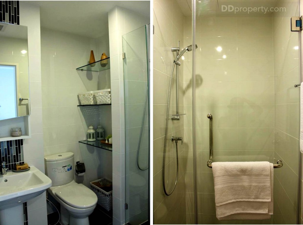 ในห้องน้ำแยกส่วนเปียก-แห้งอย่างชัดเจน พร้อมฉากกั้นเอาบน้ำเป็นกระจกนิรภัย