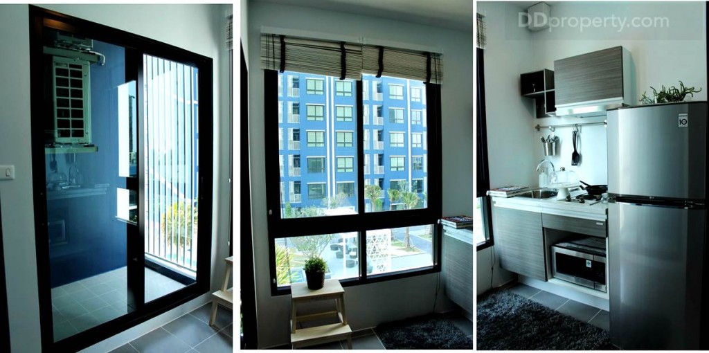 พื้นที่ห้องครัวถูกกั้นเป็นสัดส่วน มีความกว้างเอาใจคนชอบทำอาหาร มีบานกระจกเปิดระบายอากาศ