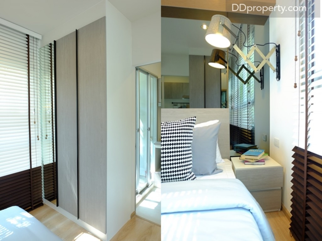 งานบิลท์อินตู้เสื้อผ้ามีมาให้ หากวางเตียงขนาด 5 ฟุตจะทำให้เหลือพื้นที่ข้างเตียงเพิ่มขึ้น