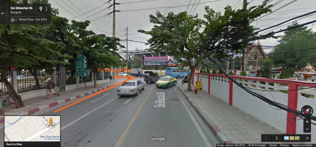 ไม่ต้องขึ้นสะพาน แต่ให้เลือกชิดซ้ายเพื่อเลี้ยวเข้าซอยกำนันแม้นแทน