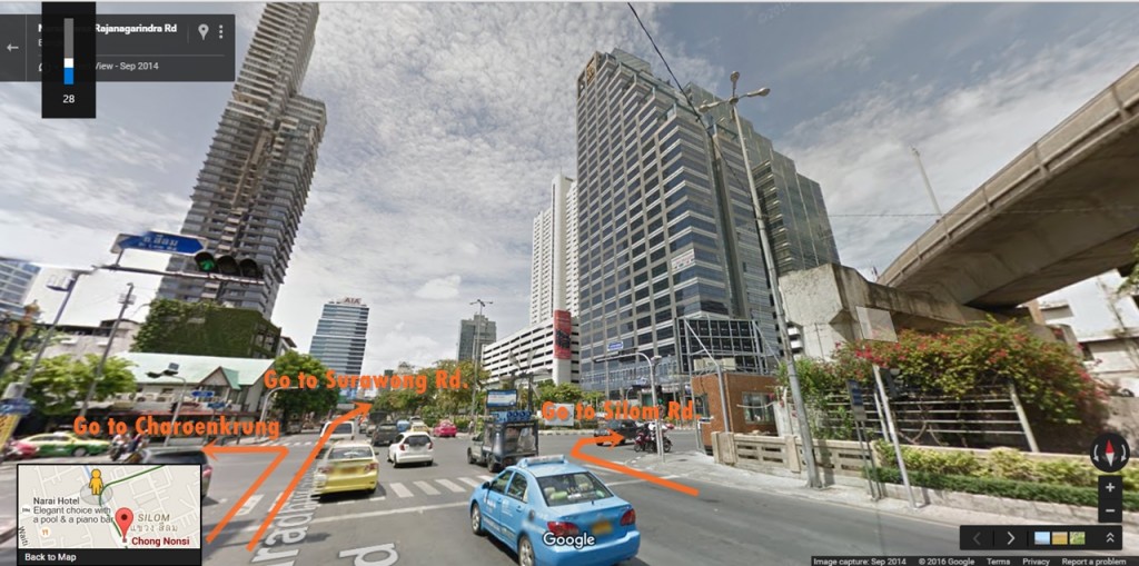 ณ แยกสีลมให้เลือกมุ่งตรงไปยังถนนสุรวงศ์