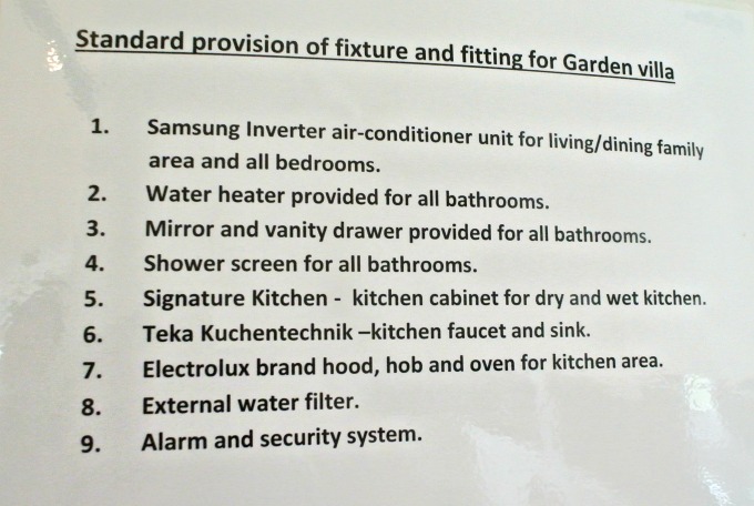 The fixtures and fittings apply to both types of Garden Villas