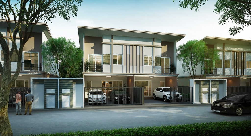 ภาพจำลองของบ้านแฝดขนาด 28.7 ตร.ว. พื้นที่ใช้สอย 131 ตร.ม. หน้ากว้าง 5.7 เมตร