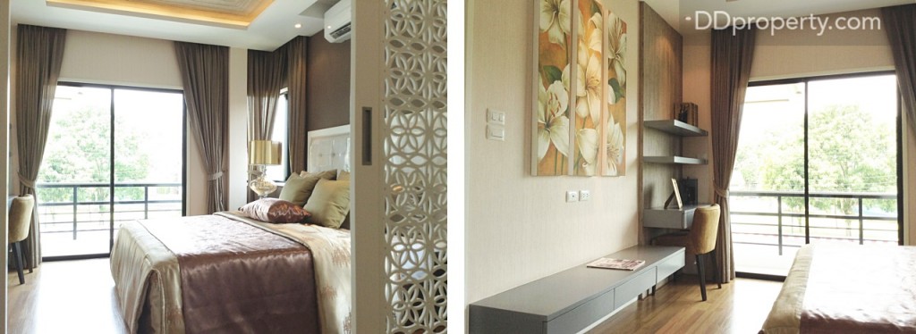 ห้องนอนใหญ่ เฉพาะบริเวณเตียงกับปลายเตียง กว้างประมาณ 3.5 x 3.8 ม. ถือว่ากว้างมากพอที่จะเดิน และวิ่งเล่นได้สบาย และมีระเบียงด้านนอกกว้าง 2.9 x 1.1 ม. ให้ด้วย