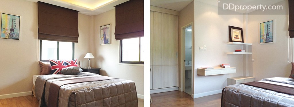 ห้องนอน 3 ขนาด 3.6 x 3.7 ม. ซึ่งจริงๆ วางเตียง 5 ฟุตได้ แต่ทั้งนี้ออกแบบเป็นเตียงลูกเล็กขนาด 3 ฟุต ไว้เป็นไอเดีย