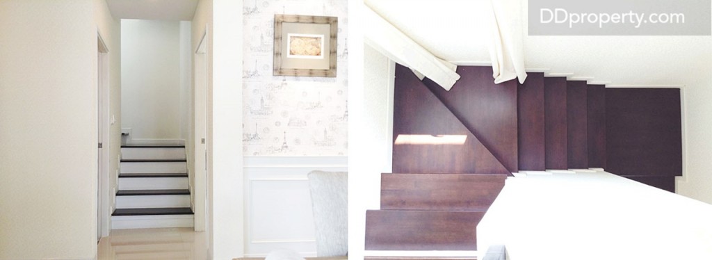 บันไดขึ้นชั้น 2 เป็นไม้เนื้อแข็ง โครงสร้างเหล็กที่ถือได้ว่าทำออกมาดี เพราะแน่นหนา เวลาเดินไม่มีเสียงดัง ซึ่งทุกหลังได้จริงตามภาพ