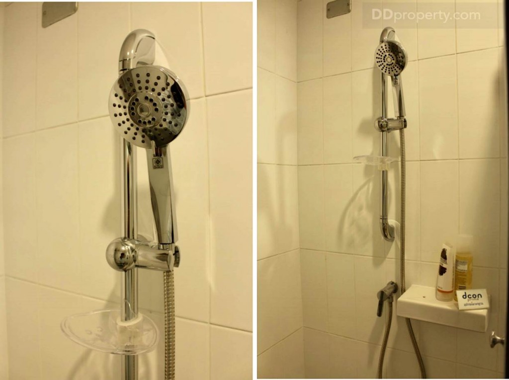 ฝักบัวขนาดกลาง สามารถปรับระดับความแรง-เบาของน้ำได้ และถึงแม้จะไม่มีเครื่องทำน้ำอุ่นแต่มีการเดินระบบไว้ให้อย่างพร้อมสรรพ