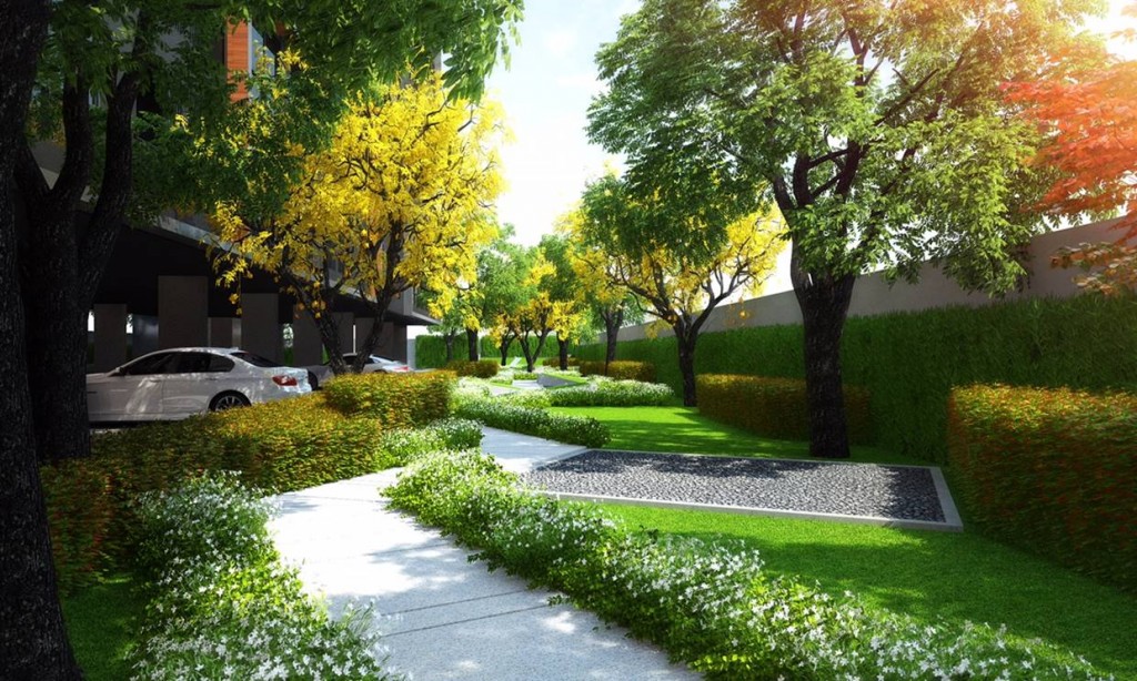 ภาพจำลอง สวนหย่อมรอบๆ โครงการ และลู่วิ่งออกกำลังกาย