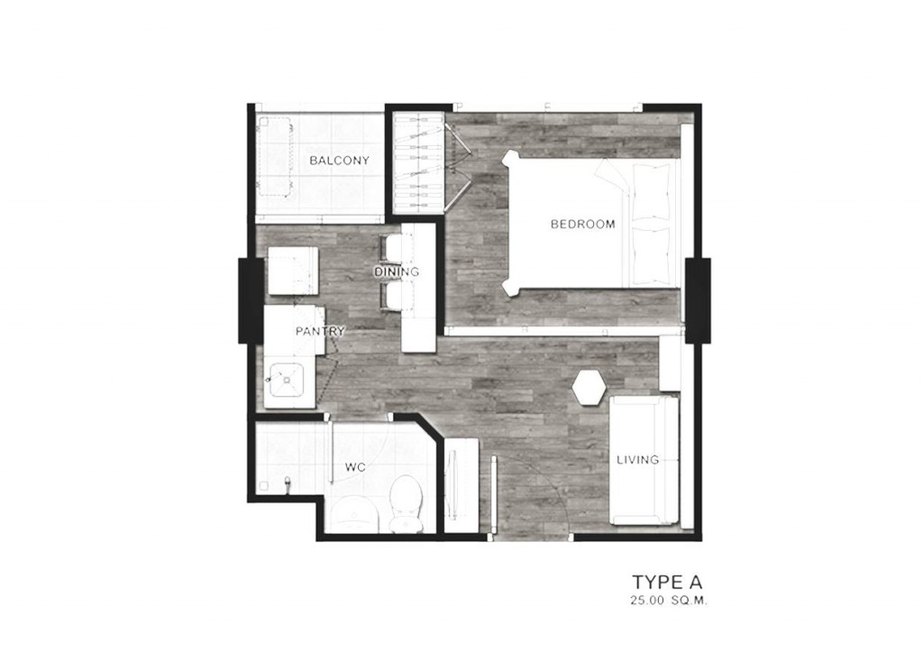 แปลนห้อง Type A ขนาด 25 ตร.ม.