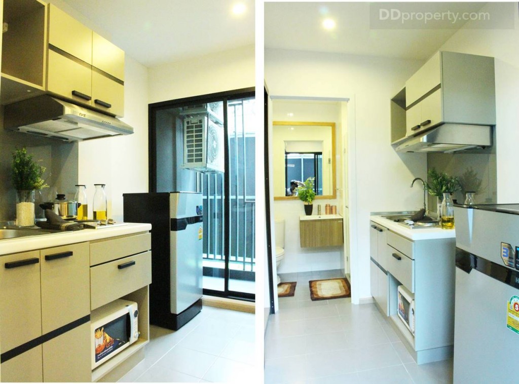 พื้นห้องครัวเป็นกระเบื้องแกรนิตโต้ สะดวกในการทำความสะอาด ประกอบกับการมีฉากกั้นทำให้กลิ่นอาหารไม่รบกวนภายในห้องมากนัก  ซึ่งหากเป็นห้องแบบ Type A จะไม่มีฉากกั้นนี้มาให้เหมือนห้อง Type B  ห้อง Type นี้จึงเหมาะกับคนชอบทำอาหาร