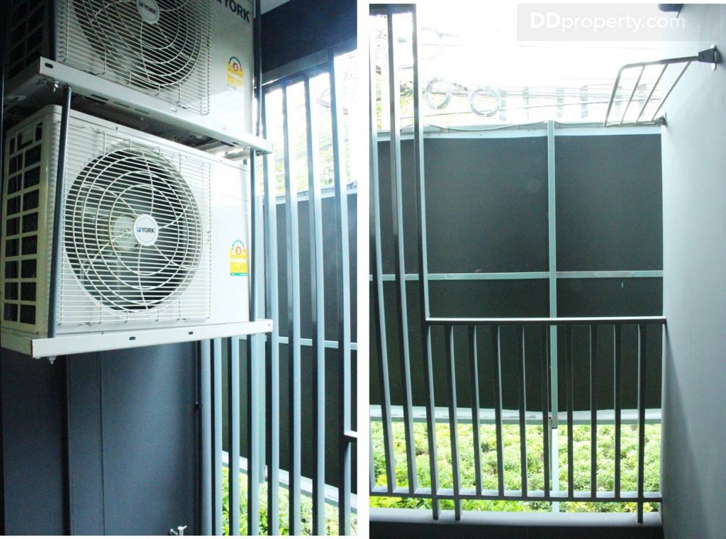 คอมเพรสเซอร์แอร์ 2 ตัวยกลอยขนาด 9000 BTU ให้มาพร้อมกับห้อง ส่วนด้านล่างมีการวางระบบท่อ และไฟไว้ให้สามารถเอาเครื่องซักผ้าแบบฝาหน้ามาวางได้ ส่วนแบบฝาบนอาจติดคอมฯ แอร์ นอกจากนี้ โครงการยังมีราวตากผ้าแถมมาให้ด้วย