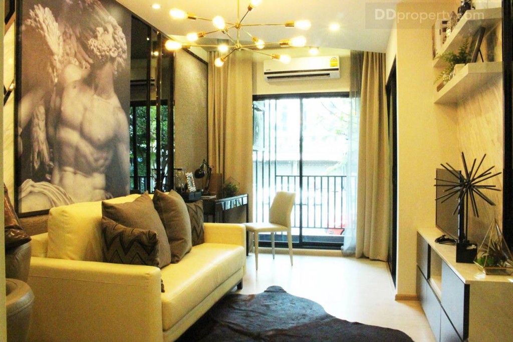 มุมมองภายในห้องตัวอย่างแบบ 1 ห้องนอน Type C ขนาด 30 ตร.ม. มีแปลนห้องเป็นแนวยาว