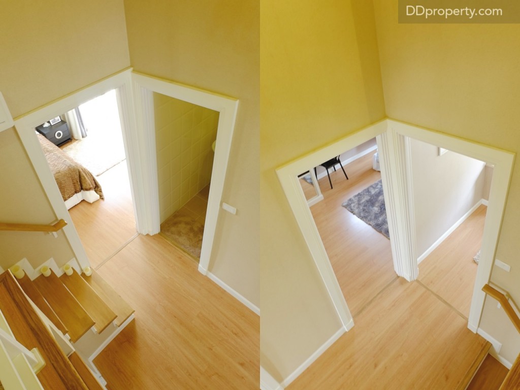 เมื่อขึ้นมาชั้น 2 ห้องจะถูกแบ่งเป็นสองฝั่งโดยฝั่งซ้ายจะเป็น Master bedroom และห้องน้ำประจำชั้น ส่วนฝั่งขวาจะเป็น Semi-master bedroom 1 ห้อง และห้องนอนเล็ก 1 ห้อง