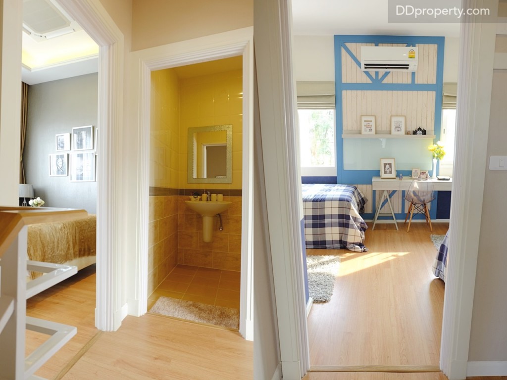 เมื่อขึ้นมายังชั้นสองจะเป็นพื้นที่ของห้องนอนที่ถูกแบ่งเป็นสองห้องและมีห้องน้ำประจำชั้นอยู่ตรงกลาง