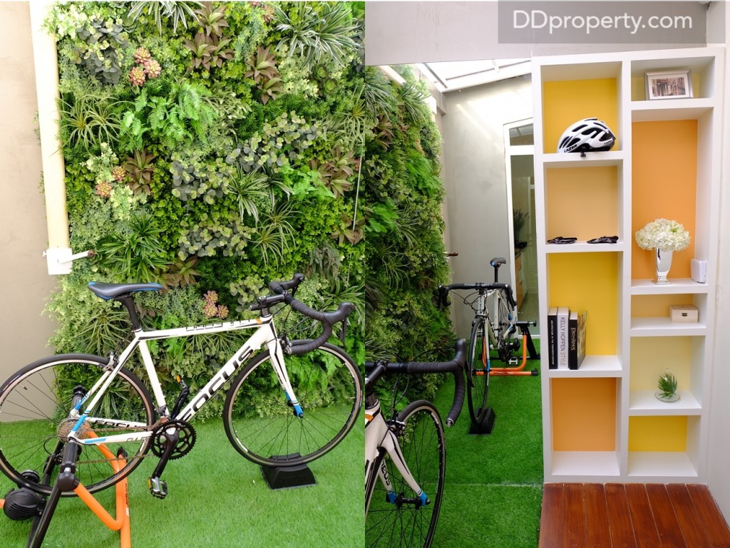 สำหรับโซนหลังบ้านอนกประสงค์ในบ้านตัวอย่างให้ไอเดียเป็นห้องเก็บจักรยานและอุปกรณ์ของนักปั่น
