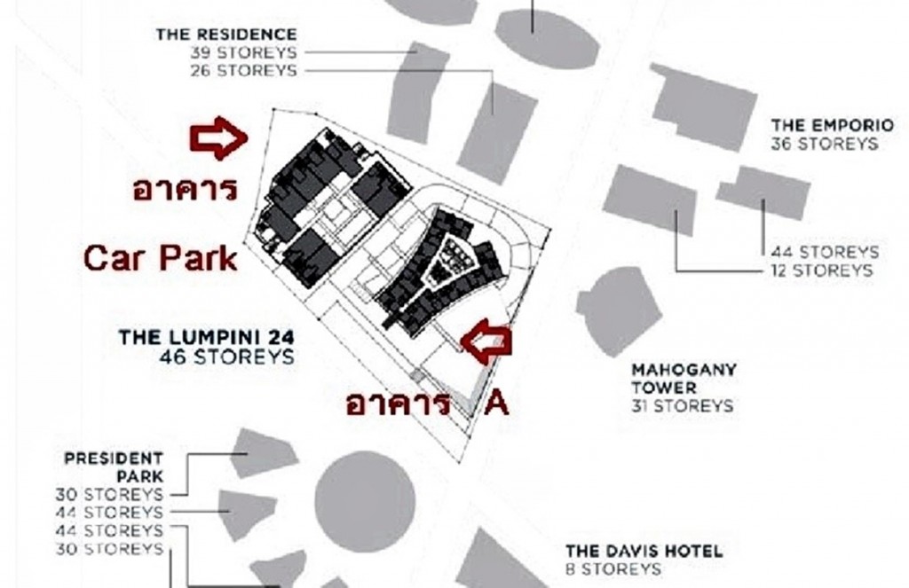ผังโครงการ มีด้วยกัน 2 อาคาร คือ อาคาร A และ อาคารจอดรถ  ภาพรวมอาคาร A เป็นอาคารชุด 46 ชั้น ประกอบด้วย