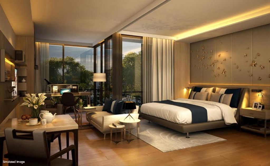 ห้องนอนและห้องนั่งเล่นที่สามารถเลื่อน partition กั้นแยกโซนเพื่อเพิ่มความเป็นส่วนตัวได้