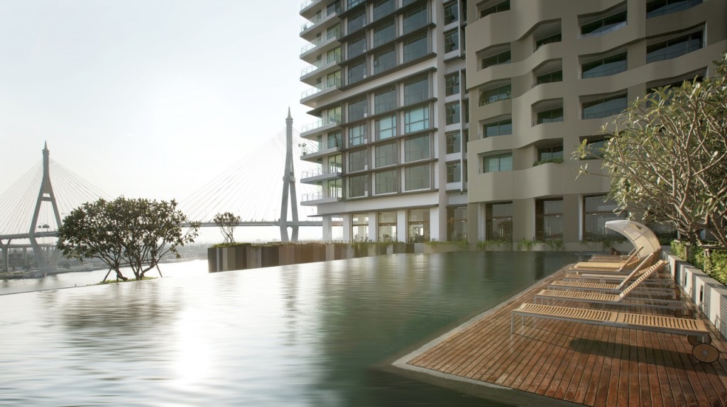 สระว่ายน้ำ Infinity Edge Pool บนชั้น 9 ที่ต้องขึ้นในฝั่งของตึก High Rise