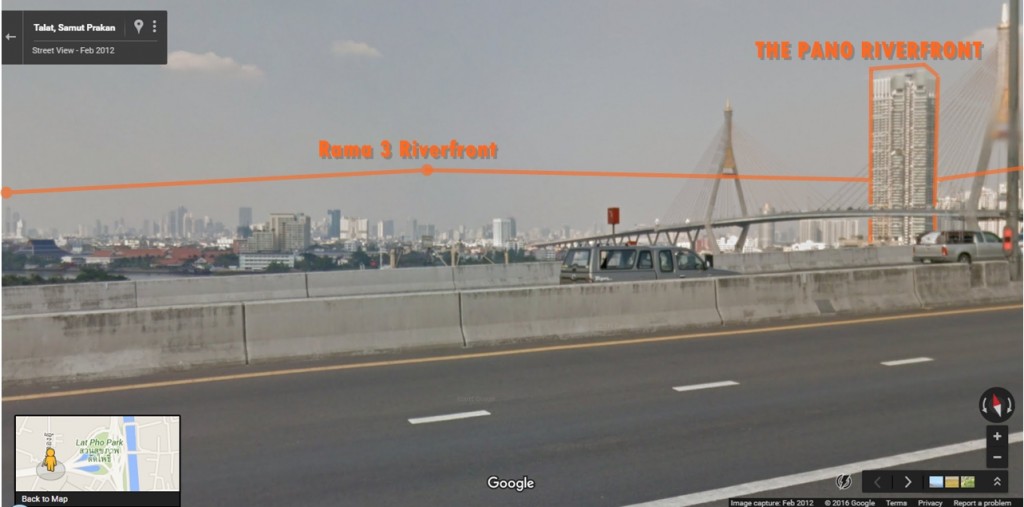 ฝั่งริมน้ำพระราม 3 ที่มีฉากหลัง เป็นตัวเมือง