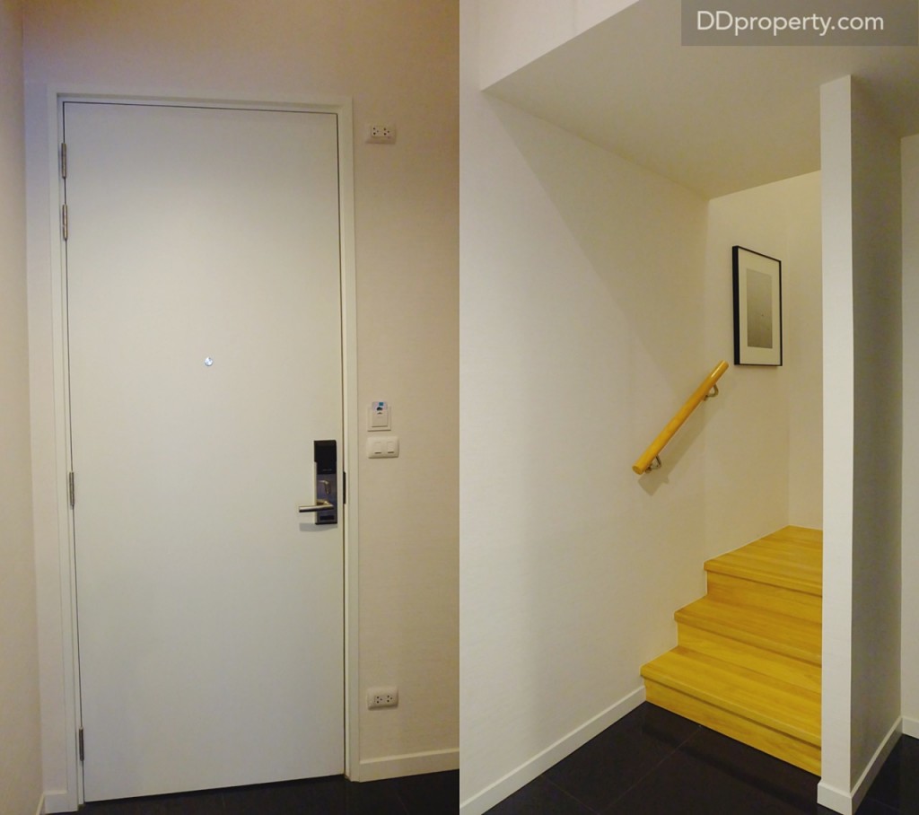 ประตูทางเข้าเป็นแบบคีย์การ์ด/ด้านซ้ายของประตูจะเป็นบันไดทางขึ้นไปชั้นลอย